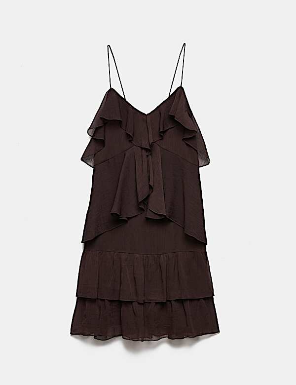 Chiffon V-Neck Ruffle Mini Cami Dress - LU