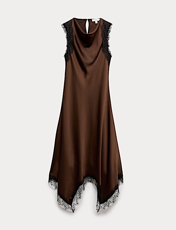 שמלת סליפ מידי עם מחשוף נשפך ועיטור תחרה - IL