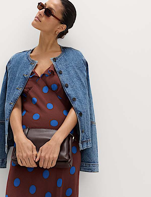 Polka Dot V-Neck Frill Sleeve Midi Column Dress - RS