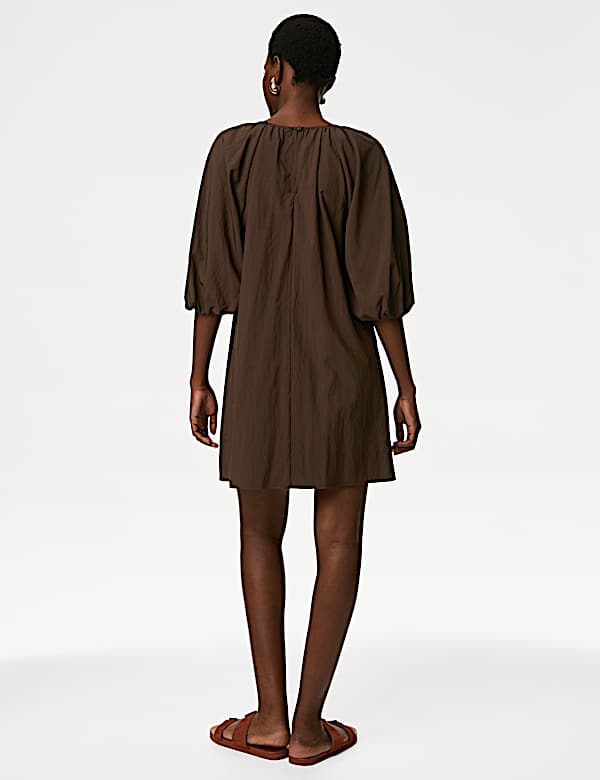 Round Neck Puff Sleeve Mini Smock Dress