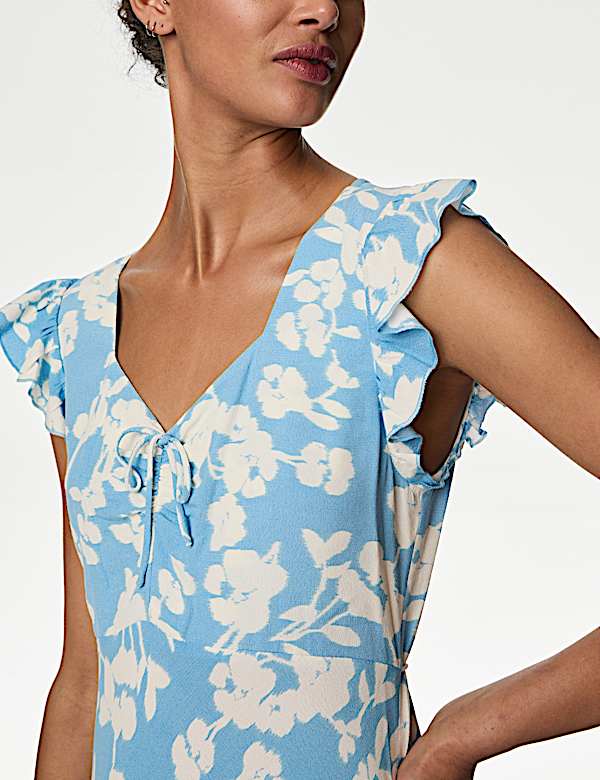 Floral Sweetheart Neckline Midaxi Tea Dress