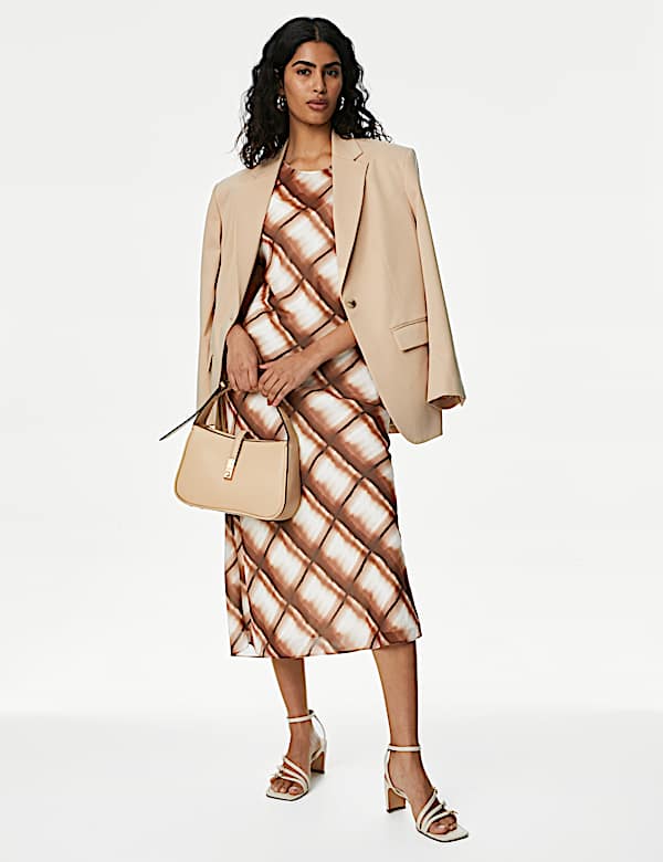 Printed Round Neck Midi Column Dress