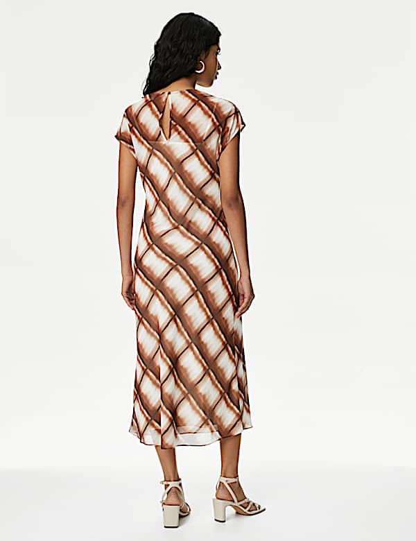 Printed Round Neck Midi Column Dress