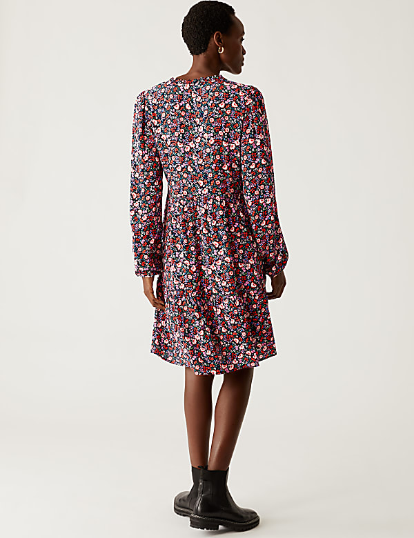 Printed Tie Neck Tiered Dress
