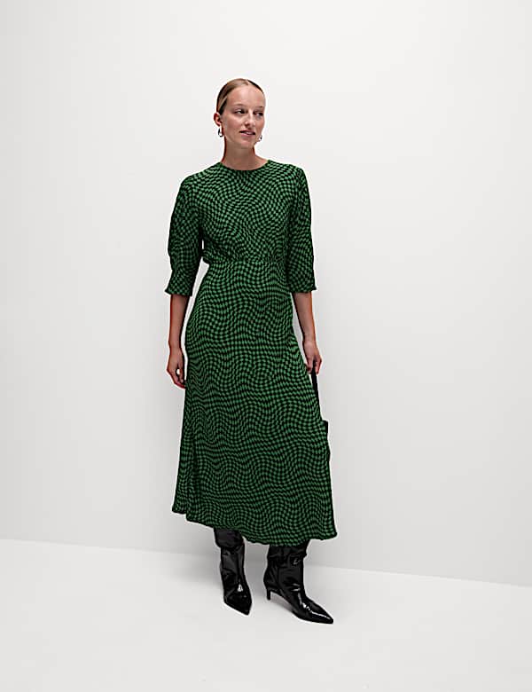 Midaxi-kolomjurk met ronde hals en print - BE