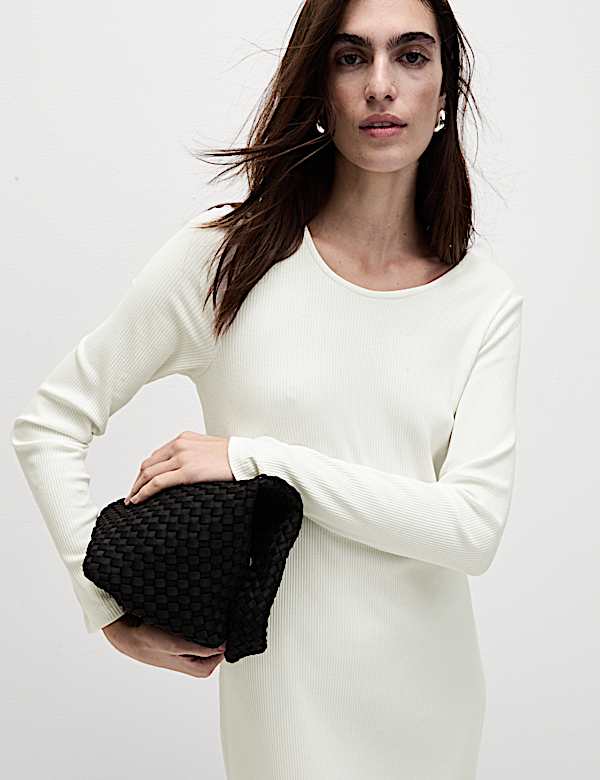 Cotton Blend Round Neck Midi Column Dress - PT