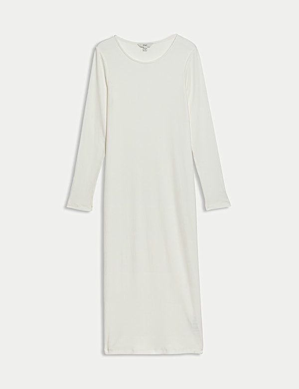 Cotton Blend Round Neck Midi Column Dress - PT