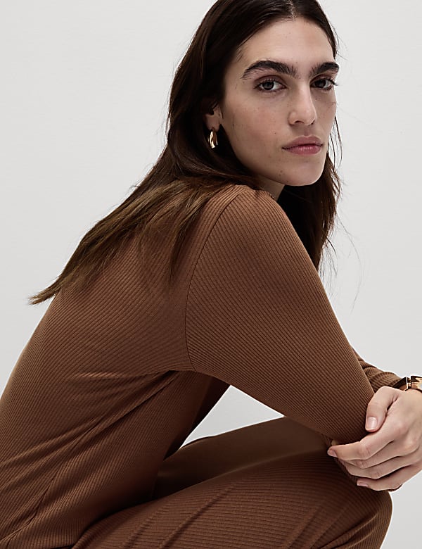 Cotton Blend Round Neck Midi Column Dress