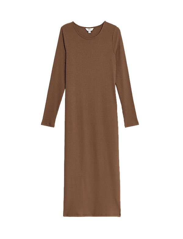 Cotton Blend Round Neck Midi Column Dress