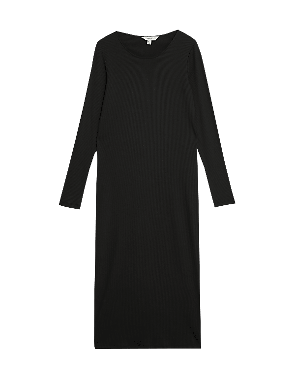 Cotton Blend Round Neck Midi Column Dress