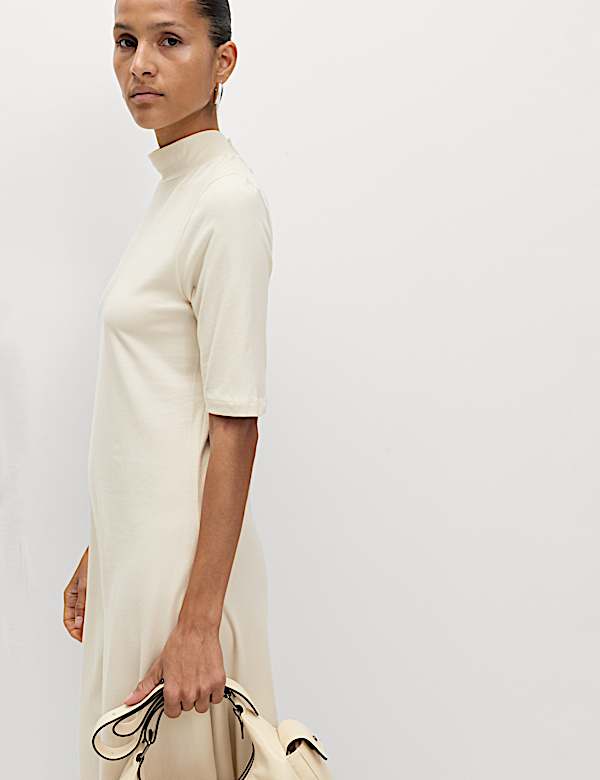 Katoenrijke midaxi-kolomjurk - BE