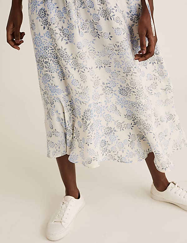 Floral Tie Neck Midi Waisted Dress