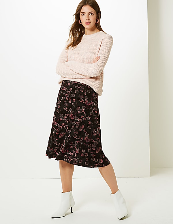 Floral Print A-Line Midi Skirt