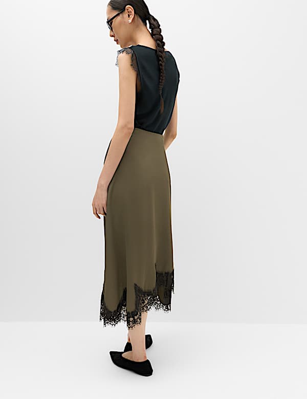 Lace Hem Midi Asymmetric Skirt - IL