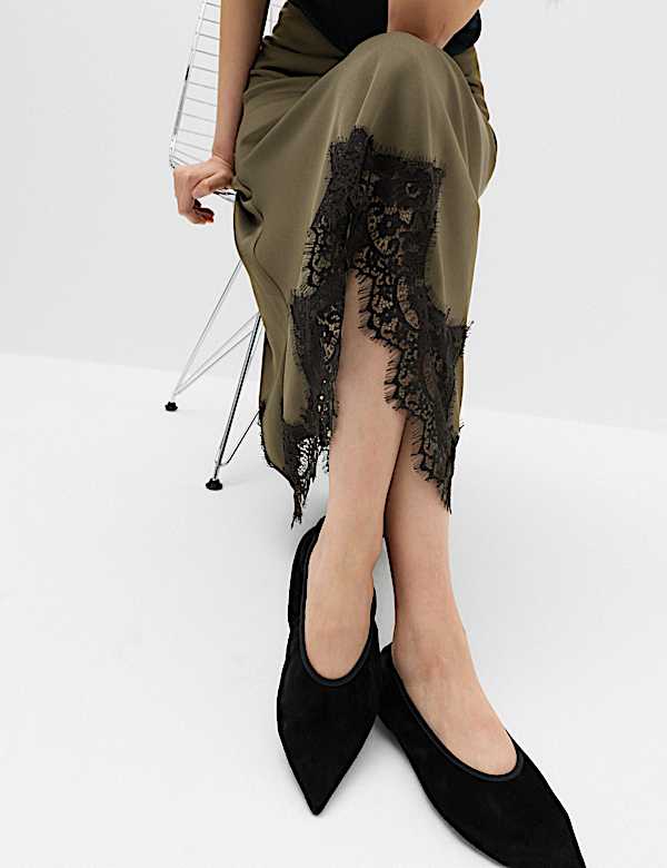 Lace Hem Midi Asymmetric Skirt - IL