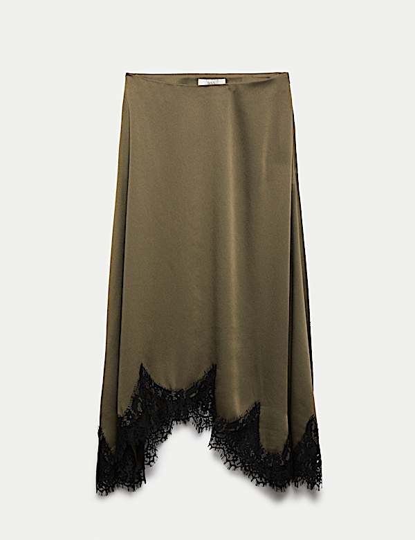 Lace Hem Midi Asymmetric Skirt - IL
