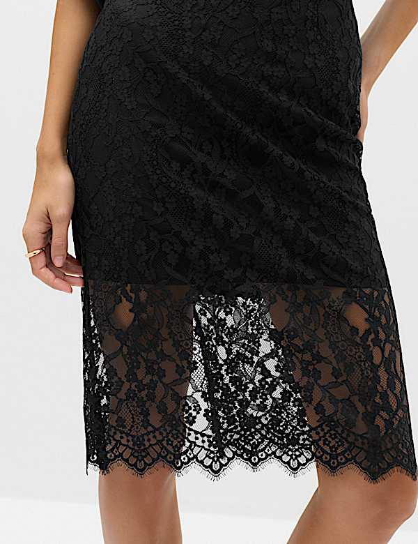 Cotton Blend Lace Knee Length Pencil Skirt - TW