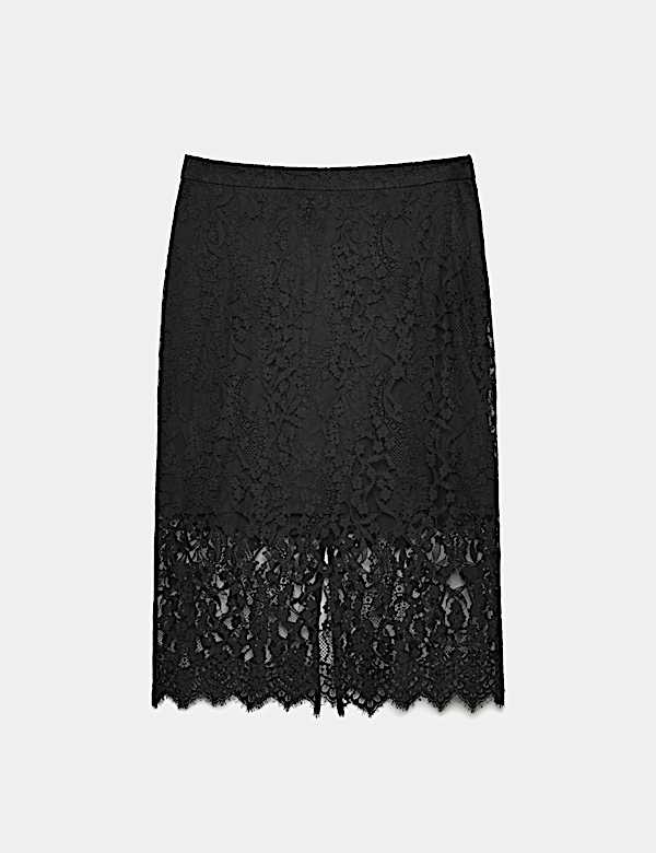 Cotton Blend Lace Knee Length Pencil Skirt - TW