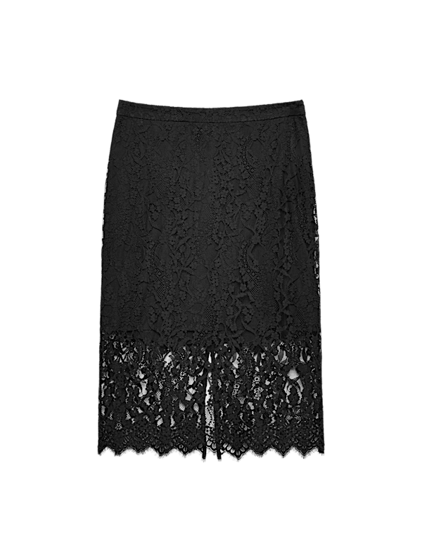 Cotton Blend Lace Knee Length Pencil Skirt