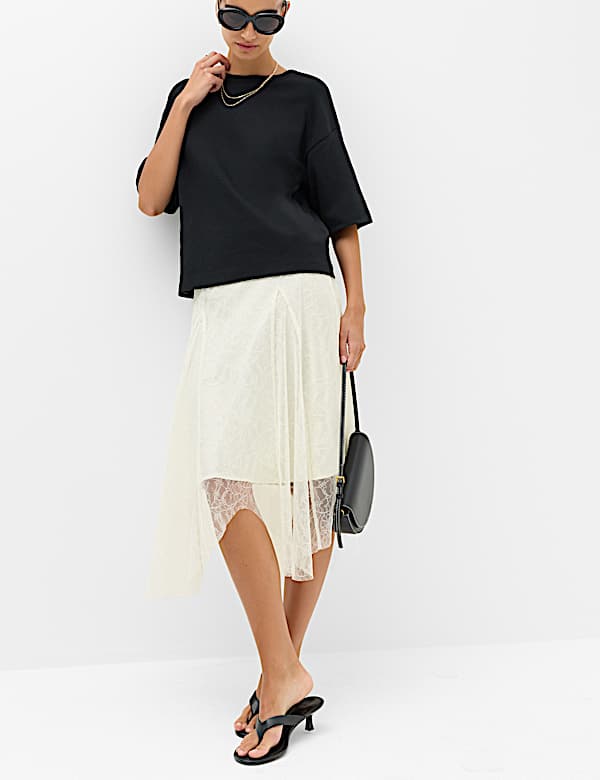 Lace Midi Asymmetric Skirt