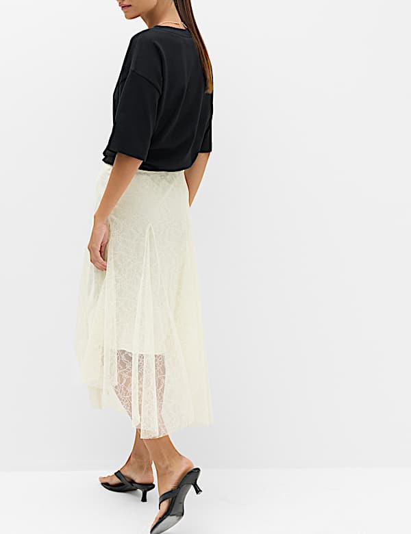 Lace Midi Asymmetric Skirt