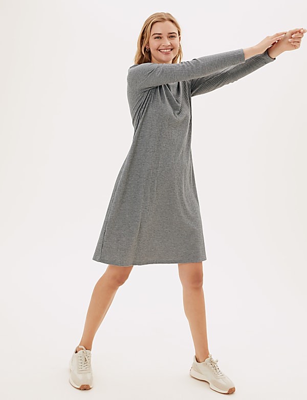 Jersey Ribbed Knee Length Swing Dress