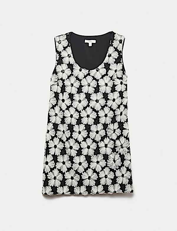 Floral Scoop Neck Mini Shift Dress - SK
