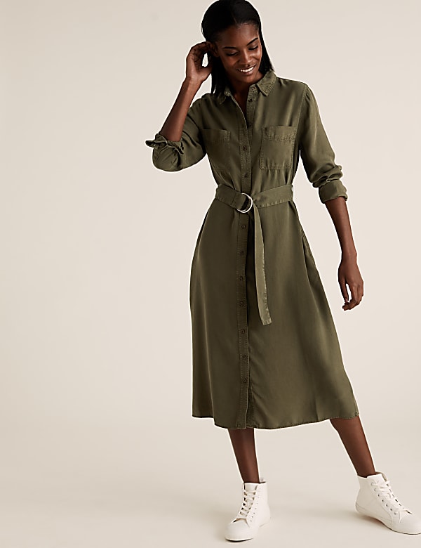 Belted Midi Shirt Dress