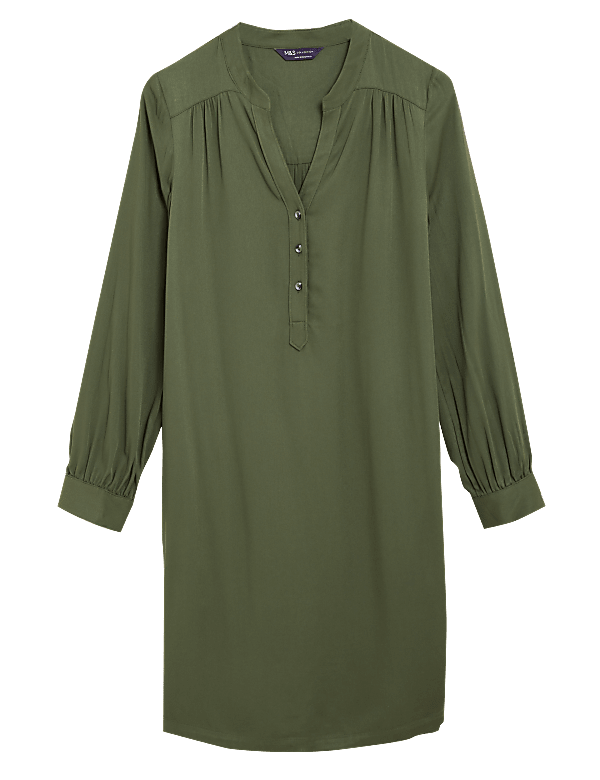 V-Neck Button Front Shift Dress