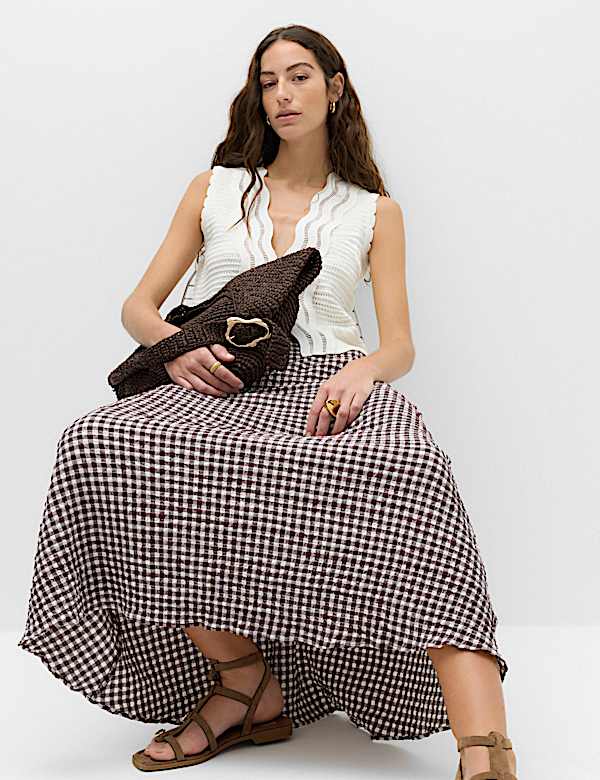 Cotton Rich Gingham Midaxi Circle Skirt - IT