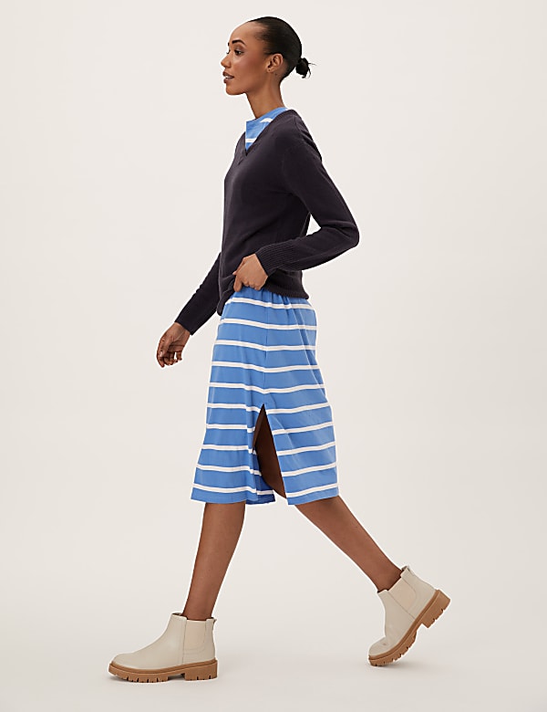 Pure Cotton Striped Midi T-Shirt Dress