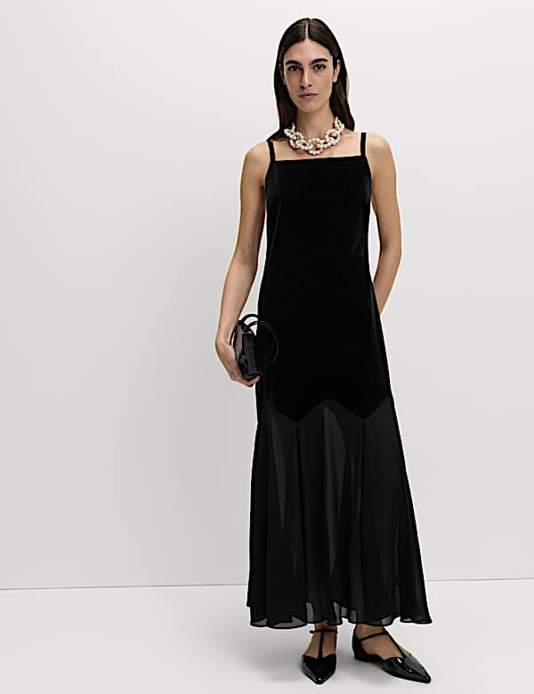 Sheer Square Neck Midaxi Slip Dress - IS