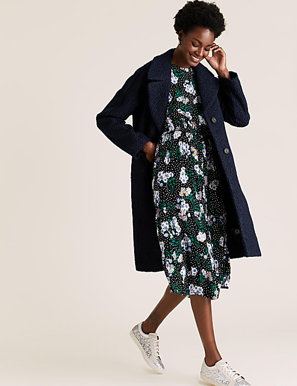 Floral Round Neck Midi Waisted Dress