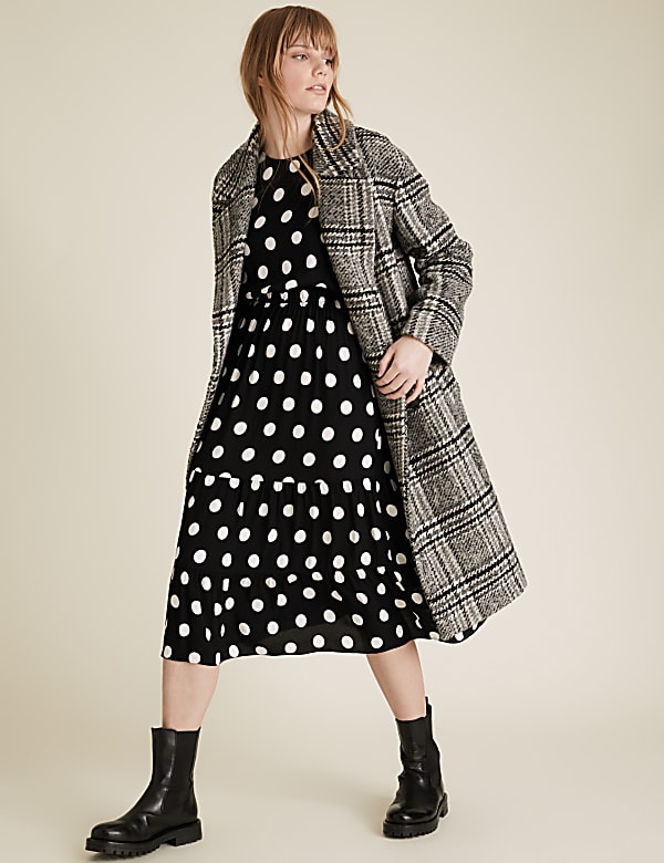 Polka Dot Round Neck Midi Waisted Dress