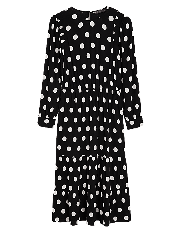 Polka Dot Round Neck Midi Waisted Dress