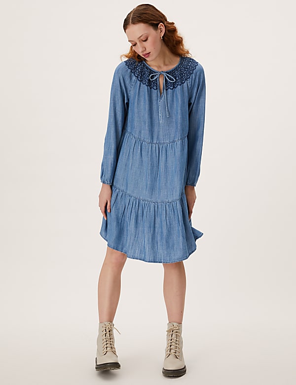 Pure Tencel Plain V-Neck Dress