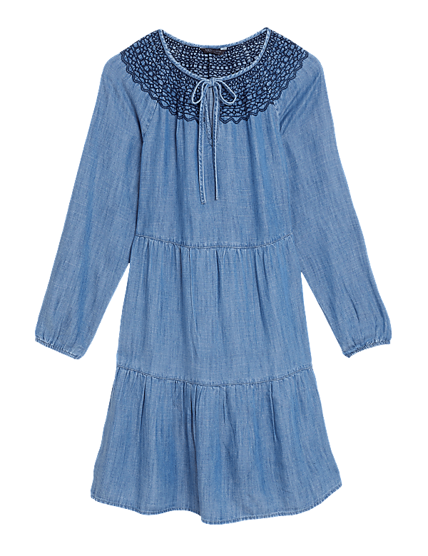 Pure Tencel Plain V-Neck Dress