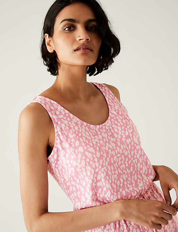 Linen Rich Printed Midaxi Waisted Dress