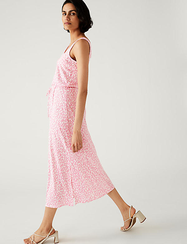 Linen Rich Printed Midaxi Waisted Dress