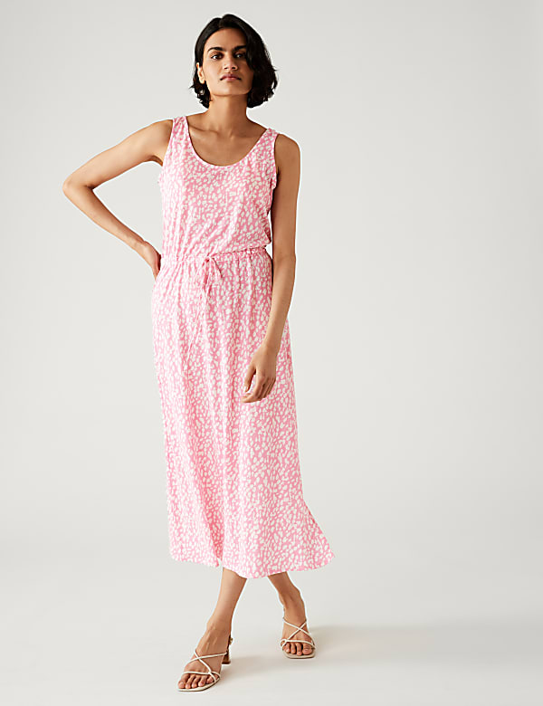 Linen Rich Printed Midaxi Waisted Dress