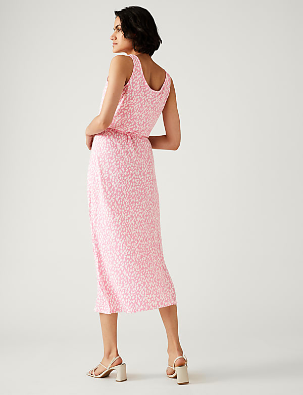 Linen Rich Printed Midaxi Waisted Dress