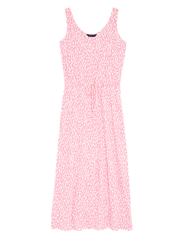 Linen Rich Printed Midaxi Waisted Dress