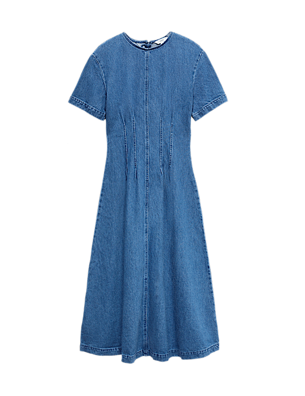 Denim Pintuck Midi Column Dress
