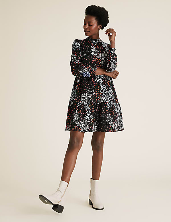 Jersey Floral Mini Tiered Dress