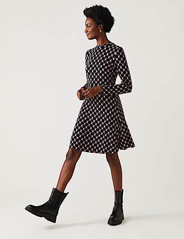 Jersey Printed Knee Length Skater Dress