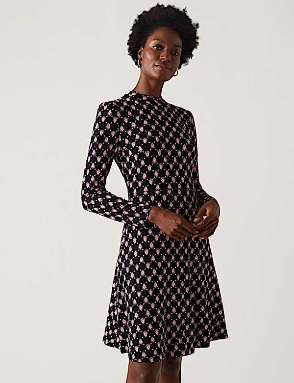 Jersey Printed Knee Length Skater Dress