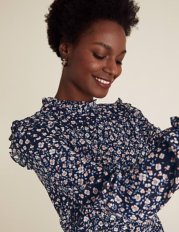 Ditsy Floral Frill Detail Tiered Dress