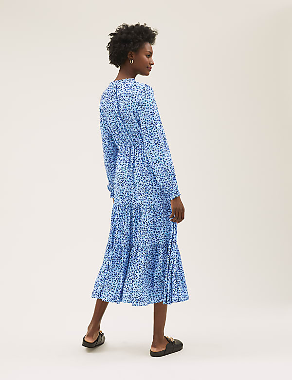 Animal Print Tie Neck Midi Waisted Dress