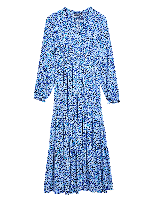 Animal Print Tie Neck Midi Waisted Dress