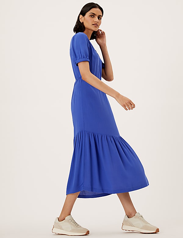 Puff Sleeve Midi Tiered Dress